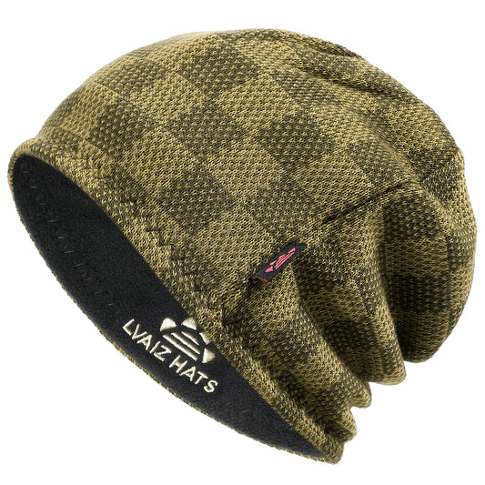 Plaid Knitted Reversible Fleece Lined Beanie