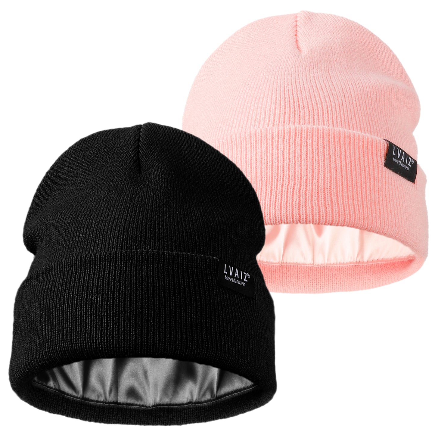 2 Pack Satin Cuffed Beanie Hats