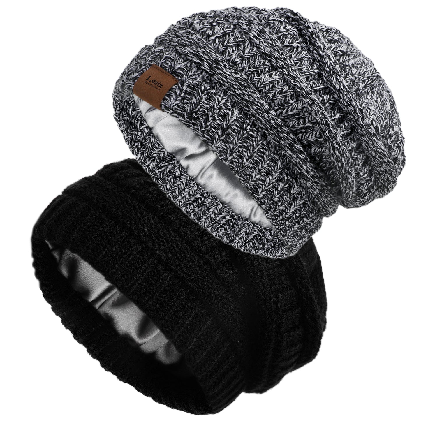 2 Pieces Satin Lined Cable Beanies