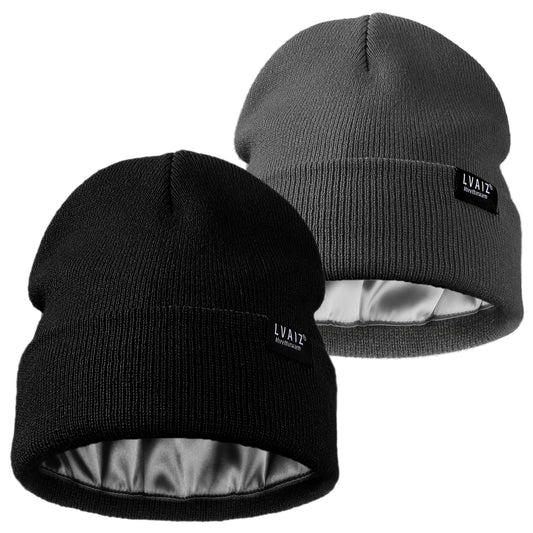2 Pack Satin Cuffed Beanie Hats