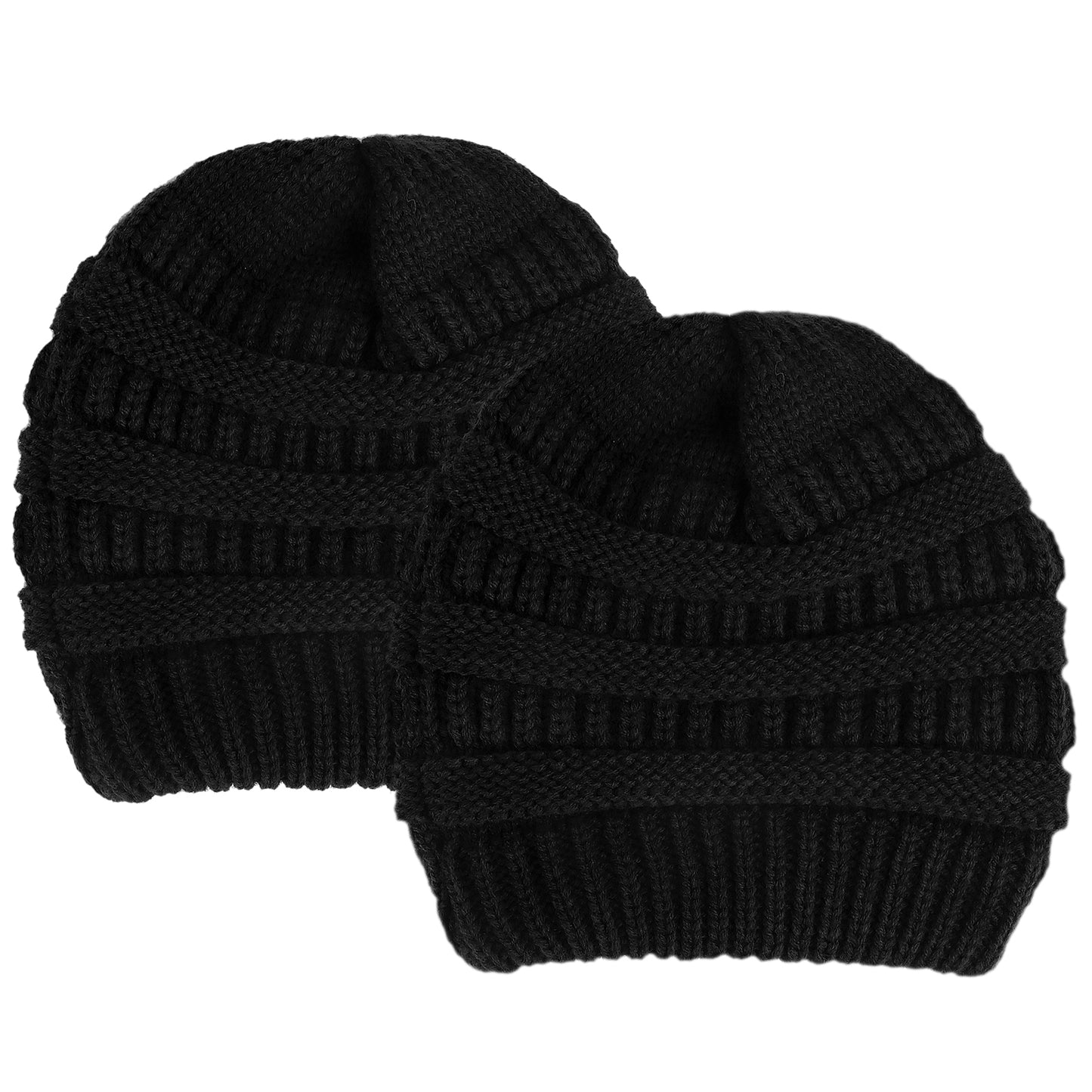 2 Pieces Satin Lined Cable Beanies