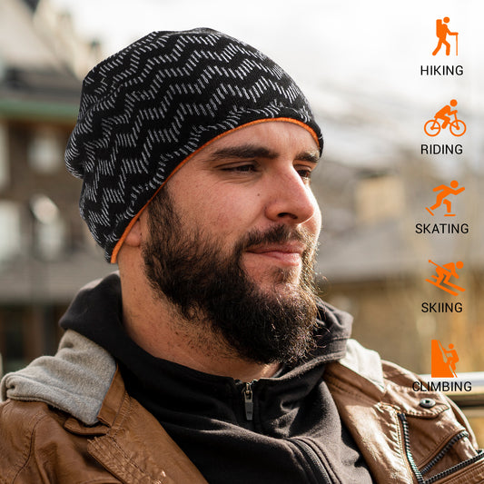 Striped Reversible Fleece Lined Knitted Beanie