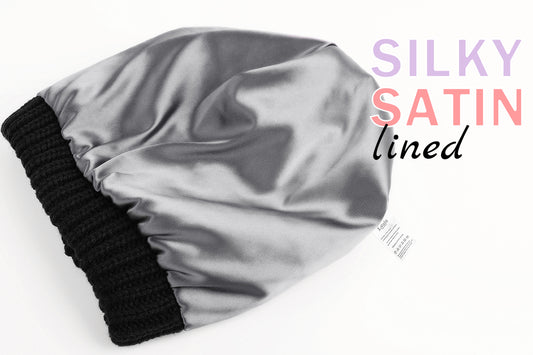 This winter, stay chic and look after your hair with a knit silk beanie.