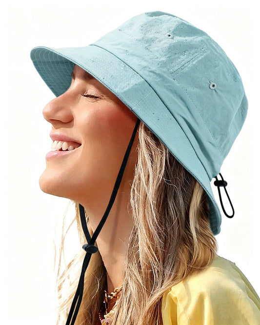 Water-Resistant Bucket Hat for Women Men - Dusty Teal Blue