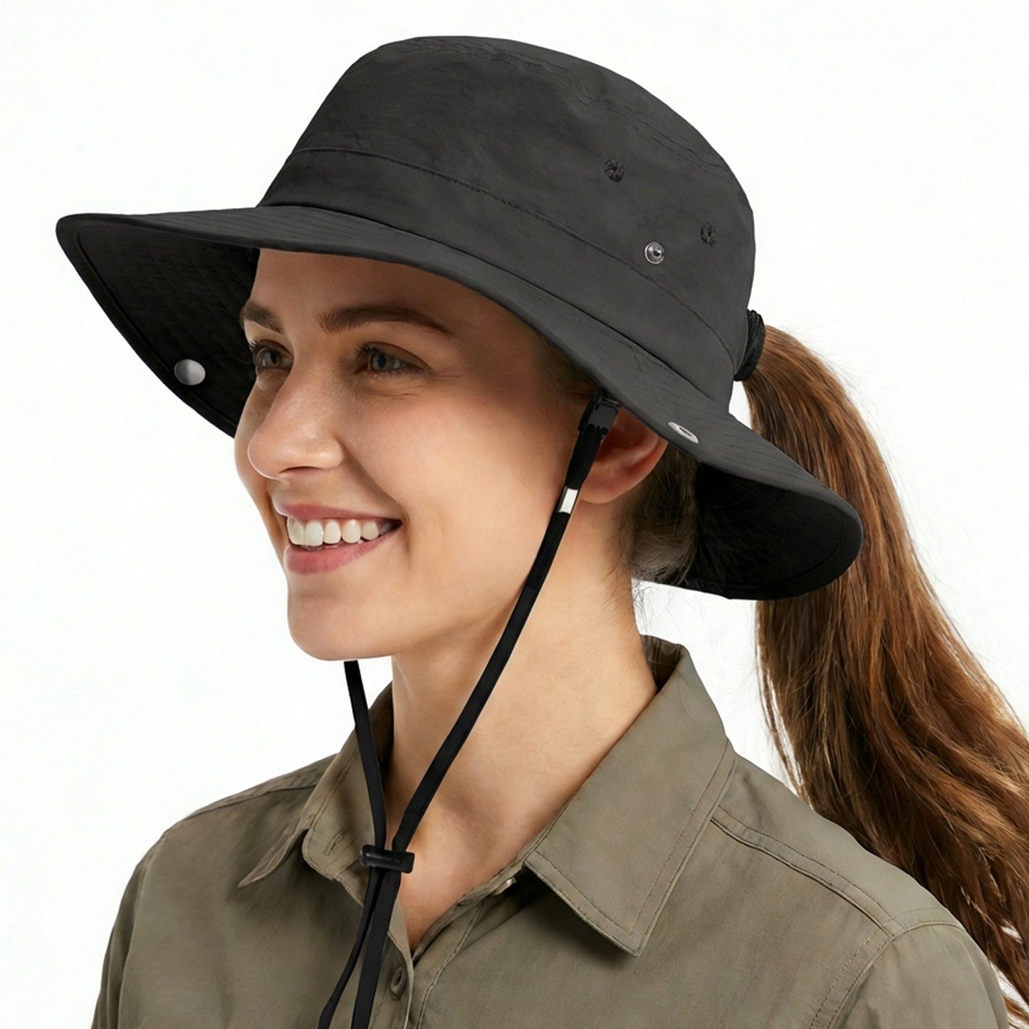 Women’s Sun Hat with Hidden Ponytail Opening - Black