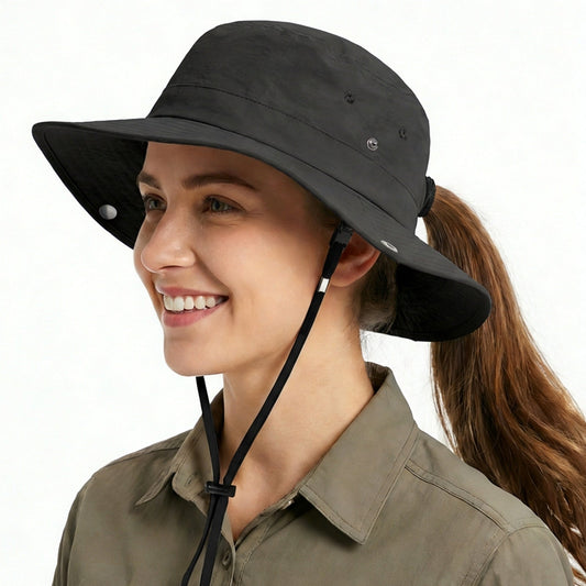 Women’s Sun Hat with Hidden Ponytail Opening - Black