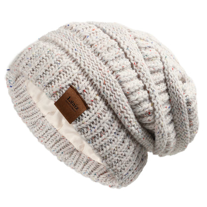 Colored Yarn Cable Knitted Satin Lined Beanie