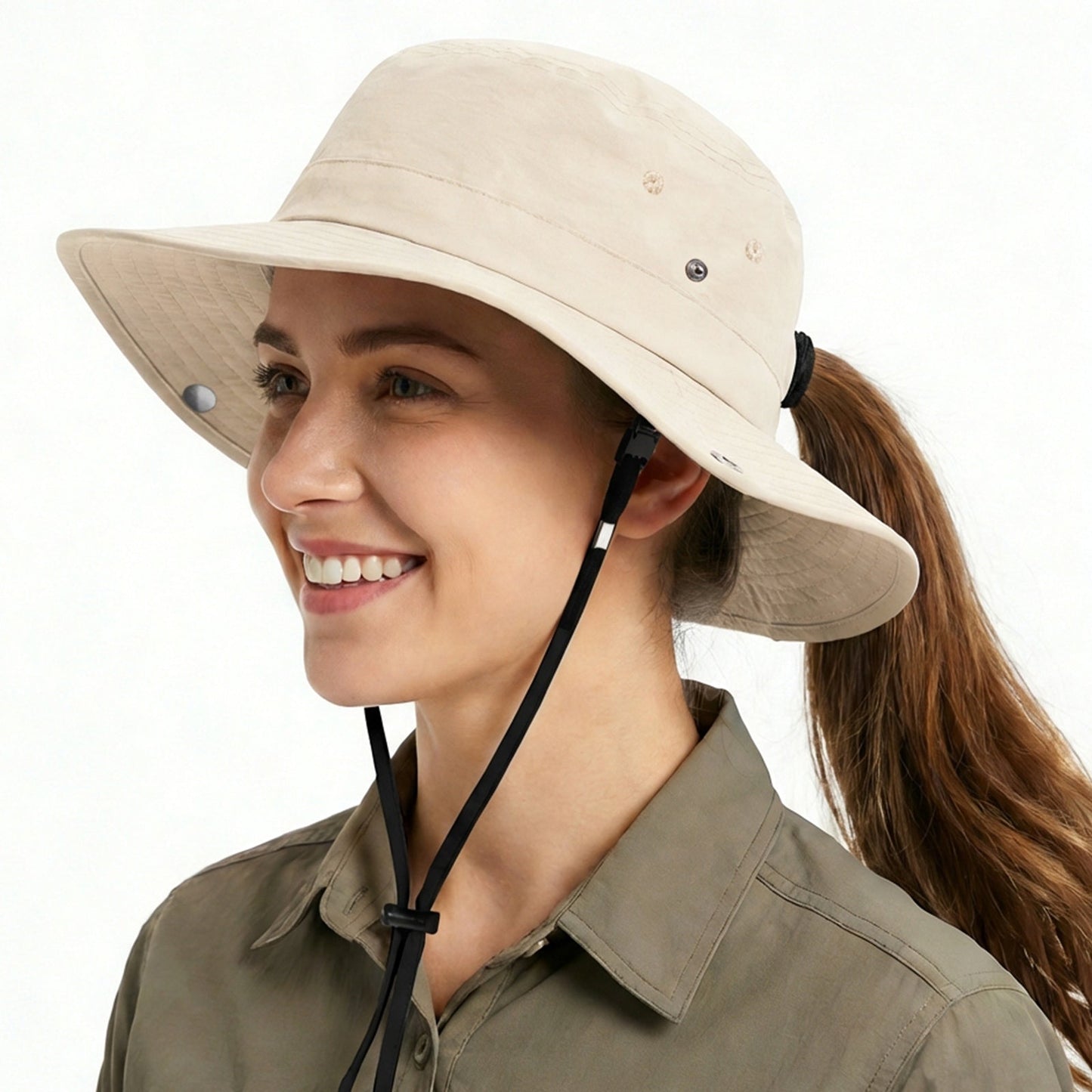Women’s Sun Hat with Hidden Ponytail Opening - Beige