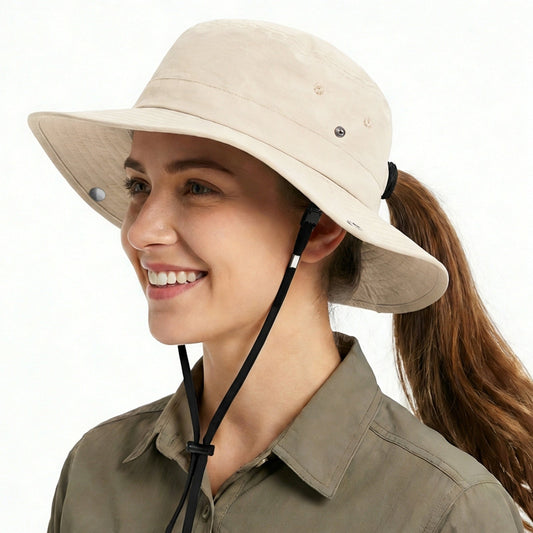Women’s Sun Hat with Hidden Ponytail Opening - Beige