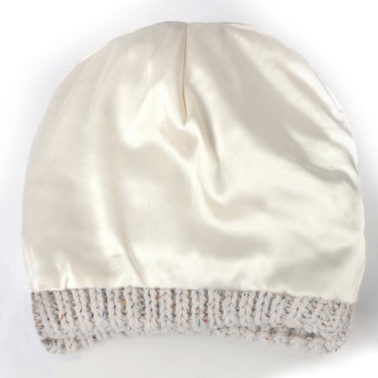 Colored Yarn Cable Knitted Satin Lined Beanie