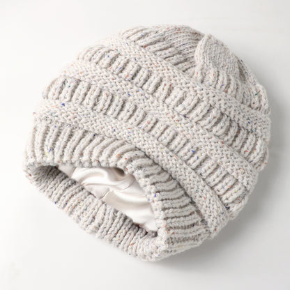 Colored Yarn Cable Knitted Satin Lined Beanie