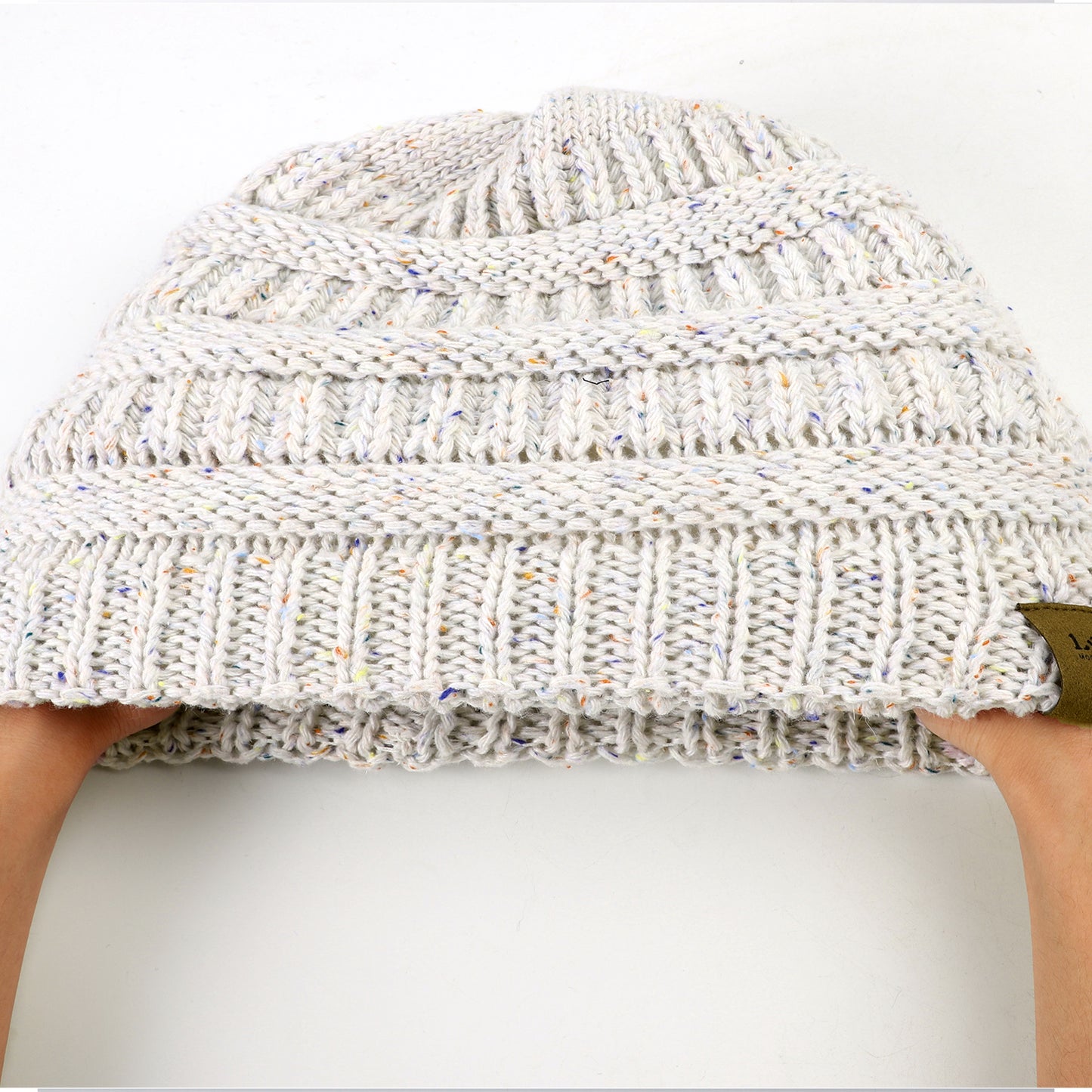 Colored Yarn Cable Knitted Satin Lined Beanie