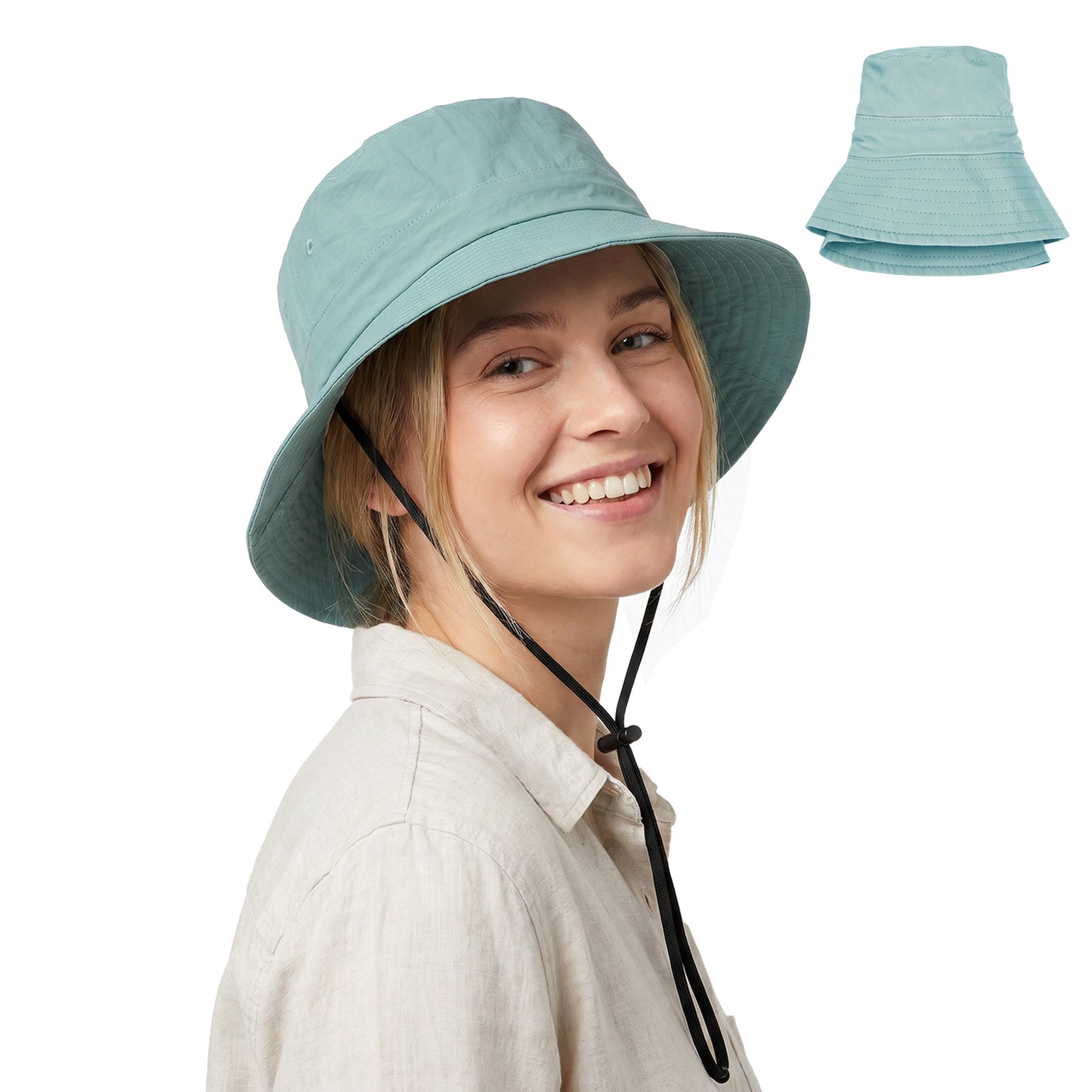 Water-Resistant Bucket Hat for Women Men - Dusty Teal Blue